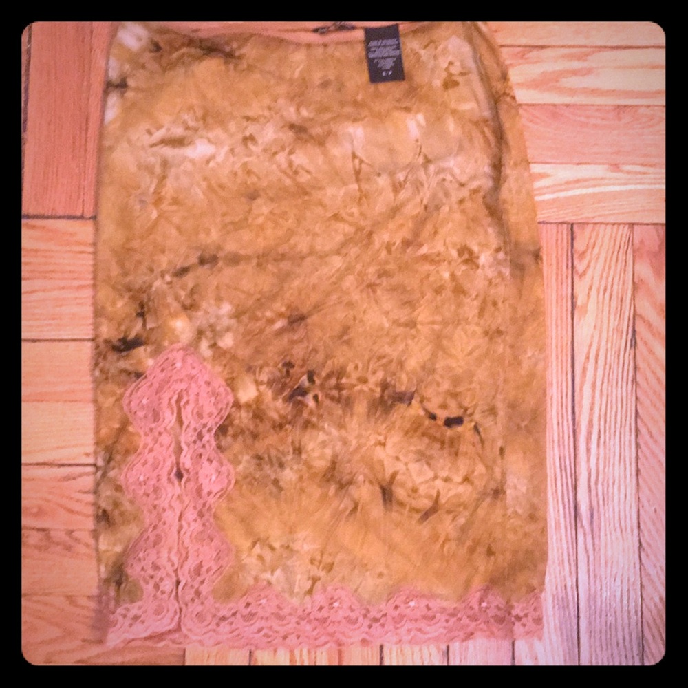 Guess suede pencil skirt in tan with lace trim